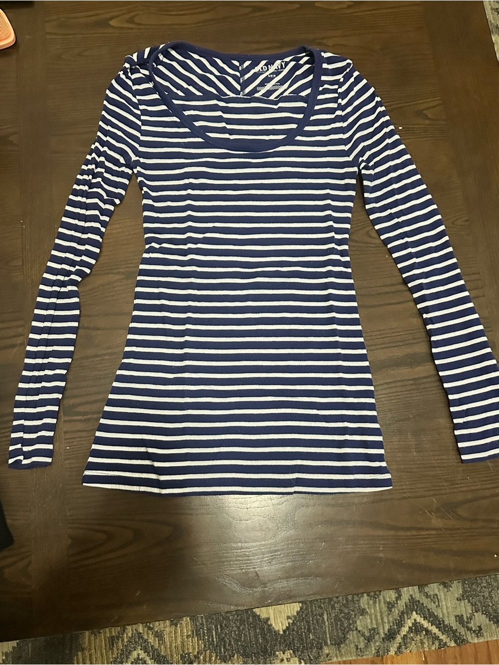Women’s Navy & White Striped Long Sleeve Scoop Neck Top